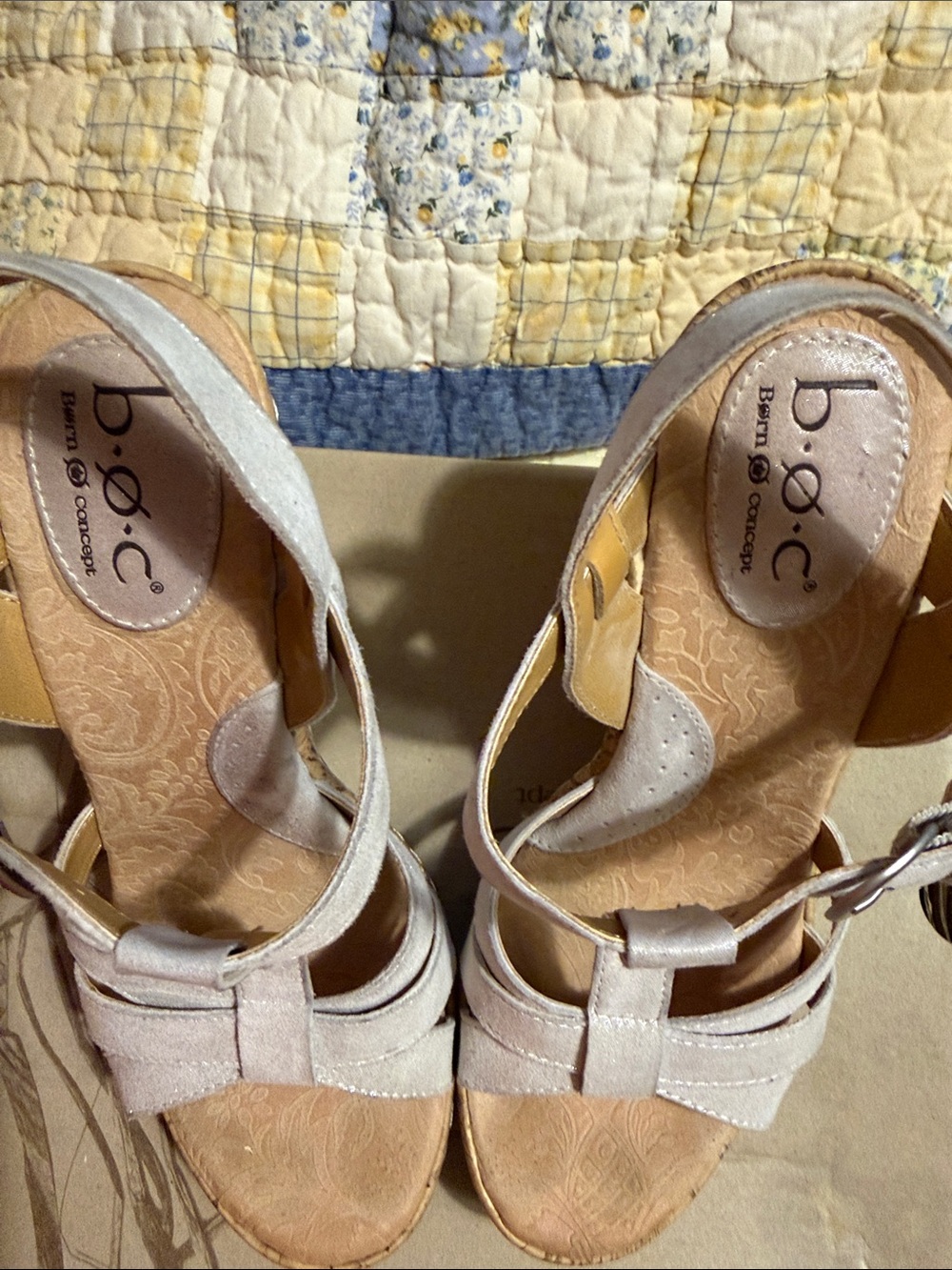 b.o.c. Light Pink Suede Wedge Sandals with Bow Detail